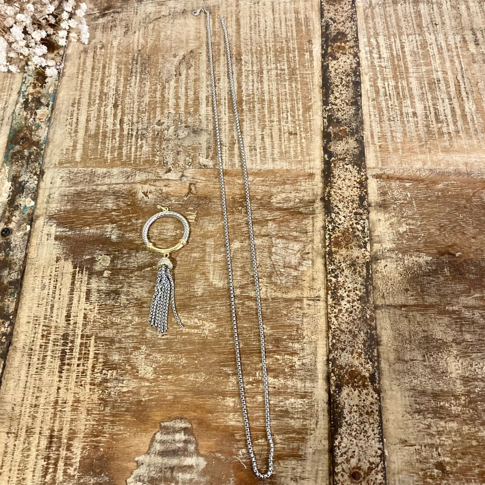 Long Silver and Gold Tone Tassel Pendant Necklace - Picture 12 of 15